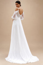 Puffy Long Sleeve Boho Beach Wedding Dresses 2026 Off Shoulder Lace Chiffon V Neck Bridal Gown Customized