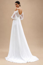 Puffy Long Sleeve Boho Beach Wedding Dresses 2026 Off Shoulder Lace Chiffon V Neck Bridal Gown Customized