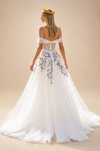 Embroidery Flowers Floral Off The Shoulder Ivory A Line Wedding Dress Strapless Gowns Customized Vestidos de fiesta