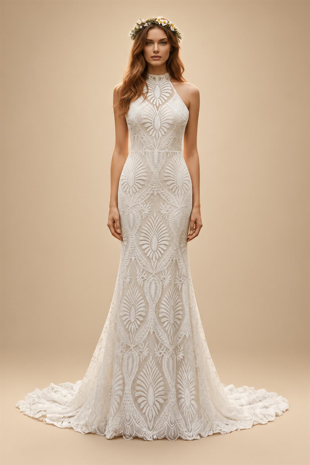 Bohemian Wedding Dress for bride 2026 Halter Lace Boho Backless Beach Wedding Gown Vestido de novia Customized