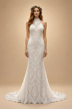 Bohemian Wedding Dress for bride 2026 Halter Lace Boho Backless Beach Wedding Gown Vestido de novia Customized