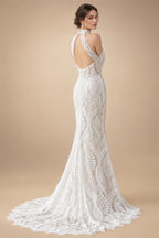 Bohemian Wedding Dress for bride 2026 Halter Lace Boho Backless Beach Wedding Gown Vestido de novia Customized