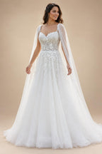 Sexy Wedding Dress with Detachable Cape Spaghetti Straps Applique Sweep Train Woman Bridal Gown for Bride Customized