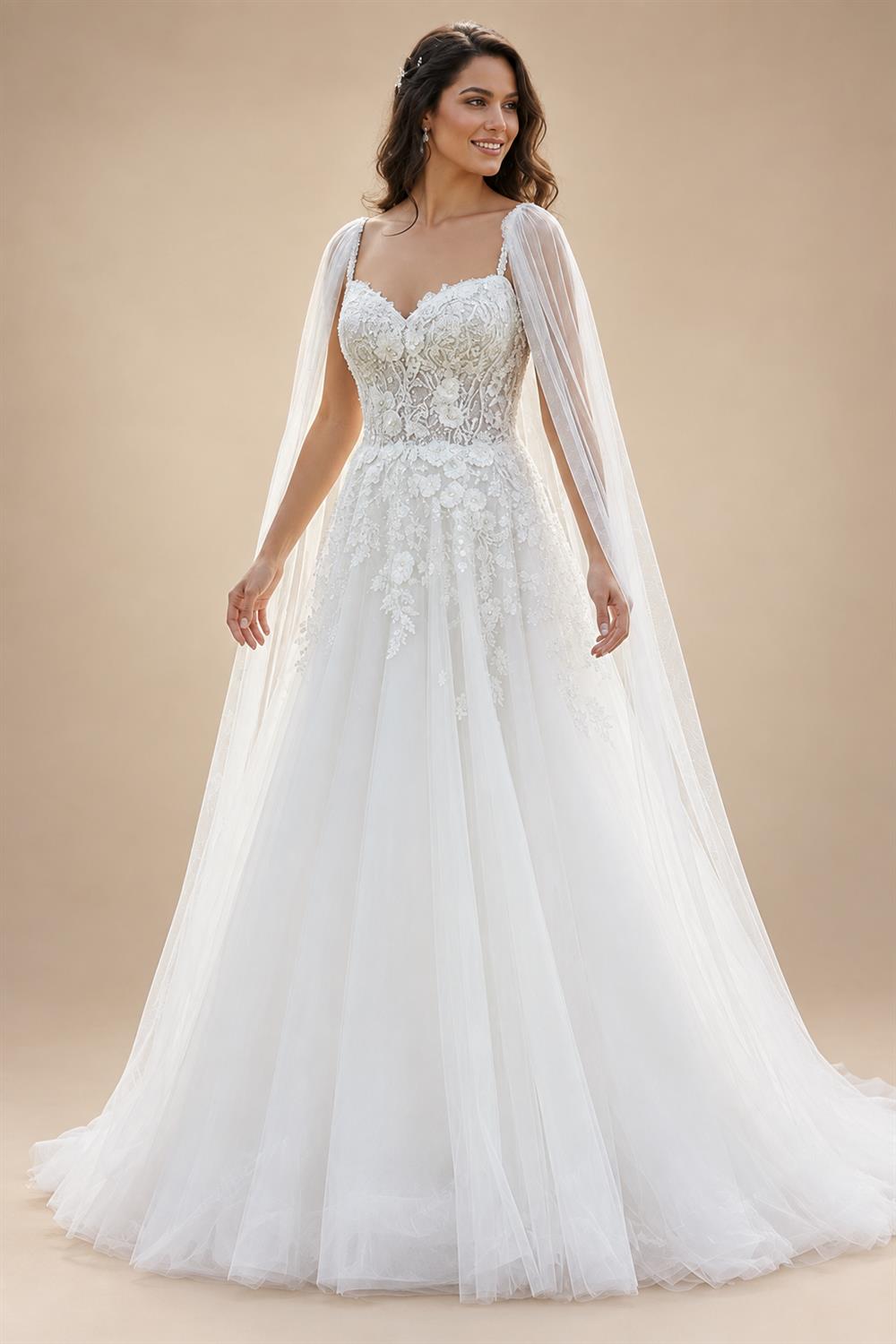 Sexy Wedding Dress with Detachable Cape Spaghetti Straps Applique Sweep Train Woman Bridal Gown for Bride Customized