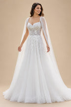 Sexy Wedding Dress with Detachable Cape Spaghetti Straps Applique Sweep Train Woman Bridal Gown for Bride Customized