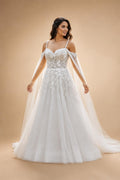 Sexy Wedding Dress with Detachable Cape Spaghetti Straps Applique Sweep Train Woman Bridal Gown for Bride Customized