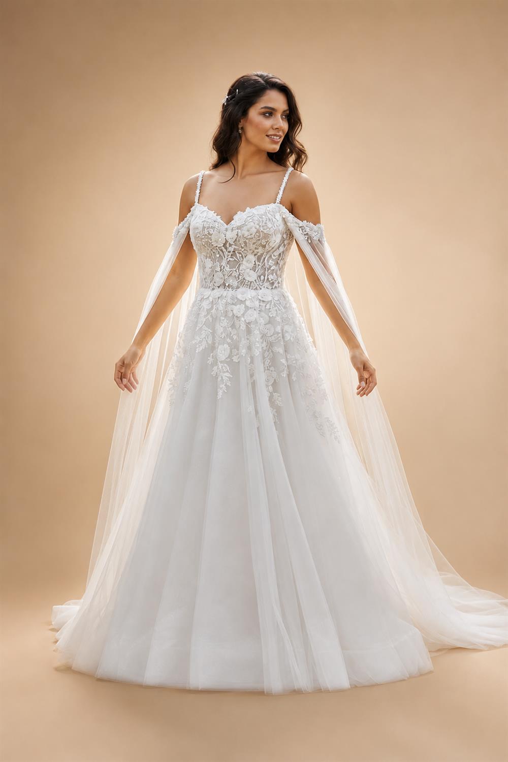 Sexy Wedding Dress with Detachable Cape Spaghetti Straps Applique Sweep Train Woman Bridal Gown for Bride Customized