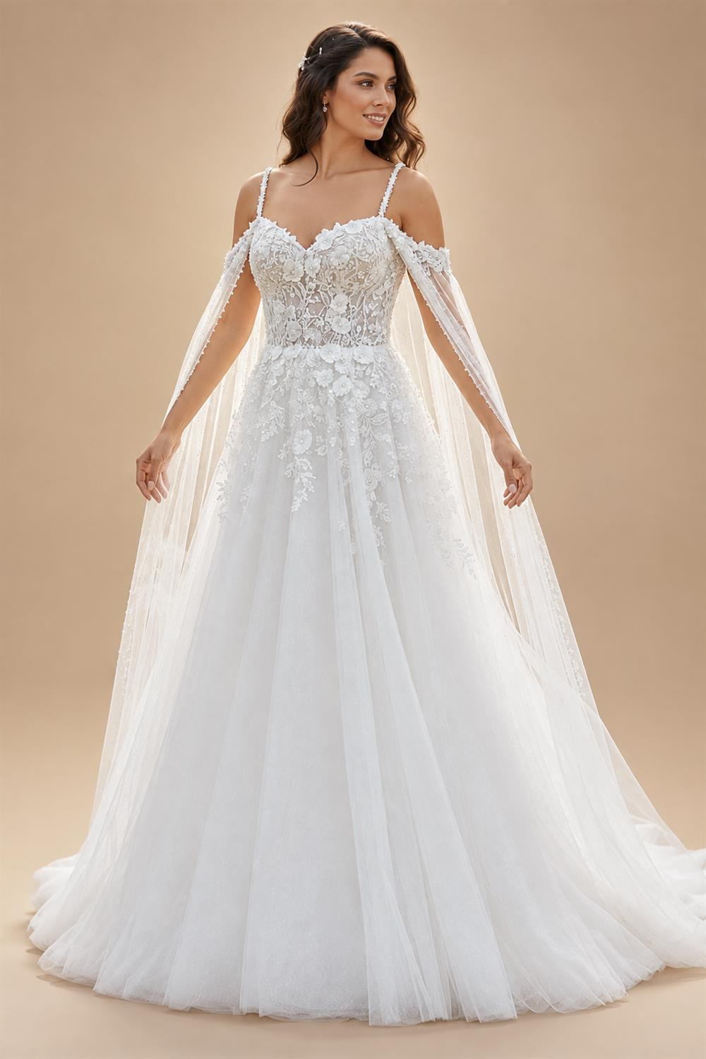 Sexy Wedding Dress with Detachable Cape Spaghetti Straps Applique Sweep Train Woman Bridal Gown for Bride Customized