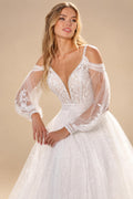 Bohemian Wedding Dresses A Line Tulle Lace Appliques V Neck Long Puff Sleeves Backless Vestidos De Novia Customized