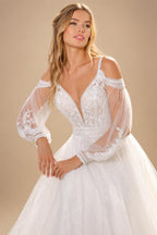Bohemian Wedding Dresses A Line Tulle Lace Appliques V Neck Long Puff Sleeves Backless Vestidos De Novia Customized