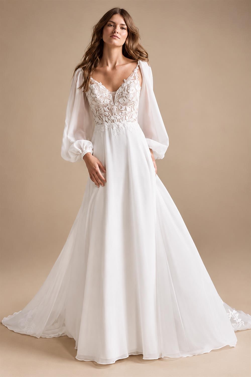 Long Sleeve V Neck Lace Appliques Plus Size Wedding Dress for Women 2025 Bridal Gown Customzied robe mariee boheme