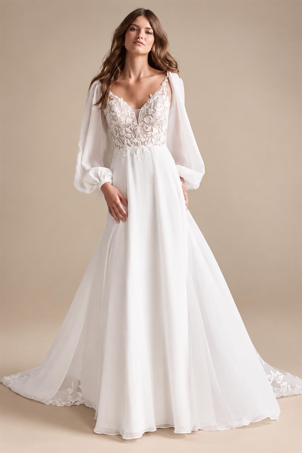 Long Sleeve V Neck Lace Appliques Plus Size Wedding Dress for Women 2025 Bridal Gown Customzied robe mariee boheme