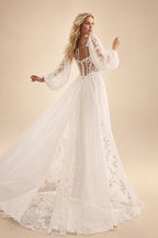 Long Sleeve V Neck Lace Appliques Plus Size Wedding Dress for Women 2025 Bridal Gown Customzied robe mariee boheme