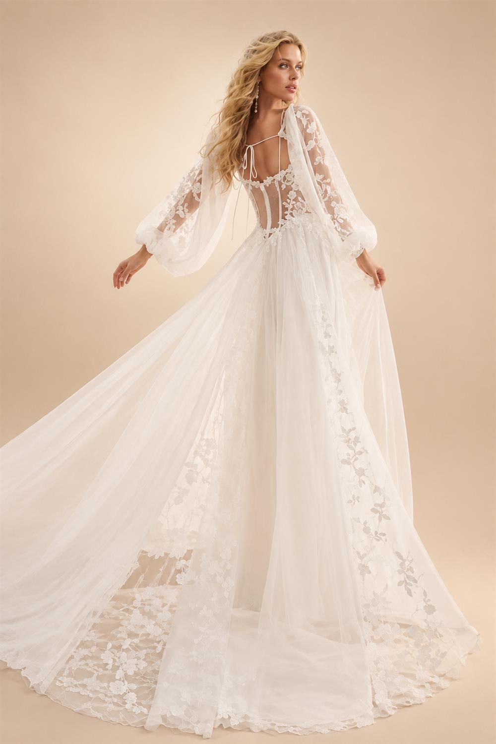 Long Sleeve V Neck Lace Appliques Plus Size Wedding Dress for Women 2025 Bridal Gown Customzied robe mariee boheme