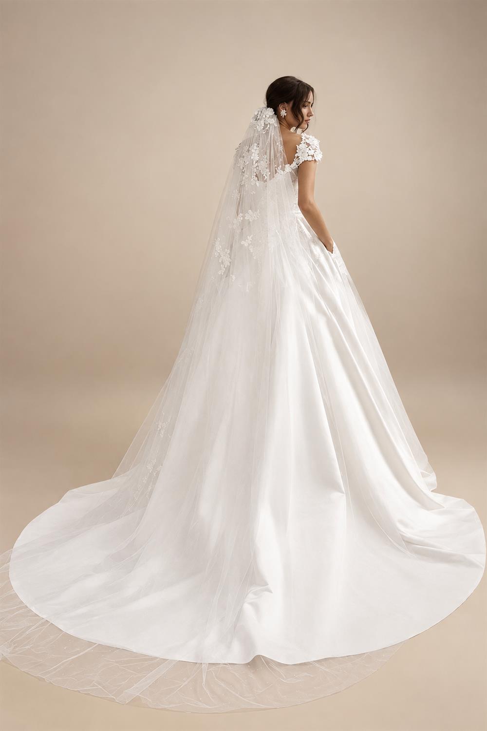 Satin Wedding Dress Bridal Skirt Lady A-Line Trailing Applique Short Sleeves Vestidos Para Mujer Customized
