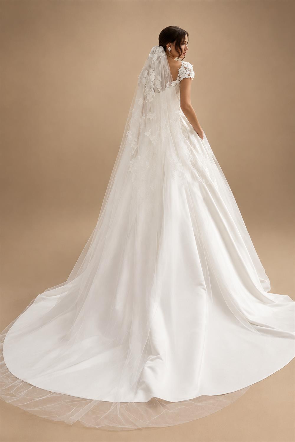 Satin Wedding Dress Bridal Skirt Lady A-Line Trailing Applique Short Sleeves Vestidos Para Mujer Customized