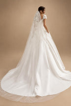 Satin Wedding Dress Bridal Skirt Lady A-Line Trailing Applique Short Sleeves Vestidos Para Mujer Customized