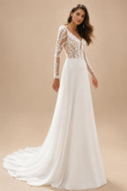 Long Sleeve Wedding Dress 2026 Boho Beach Illusion Backless A Line Chiffon Bridal Gown Lace Robe De Mariée Customize