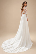 Long Sleeve Wedding Dress 2026 Boho Beach Illusion Backless A Line Chiffon Bridal Gown Lace Robe De Mariée Customize