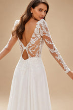 Long Sleeve Wedding Dress 2026 Boho Beach Illusion Backless A Line Chiffon Bridal Gown Lace Robe De Mariée Customize