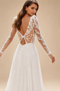 Long Sleeve Wedding Dress 2026 Boho Beach Illusion Backless A Line Chiffon Bridal Gown Lace Robe De Mariée Customize