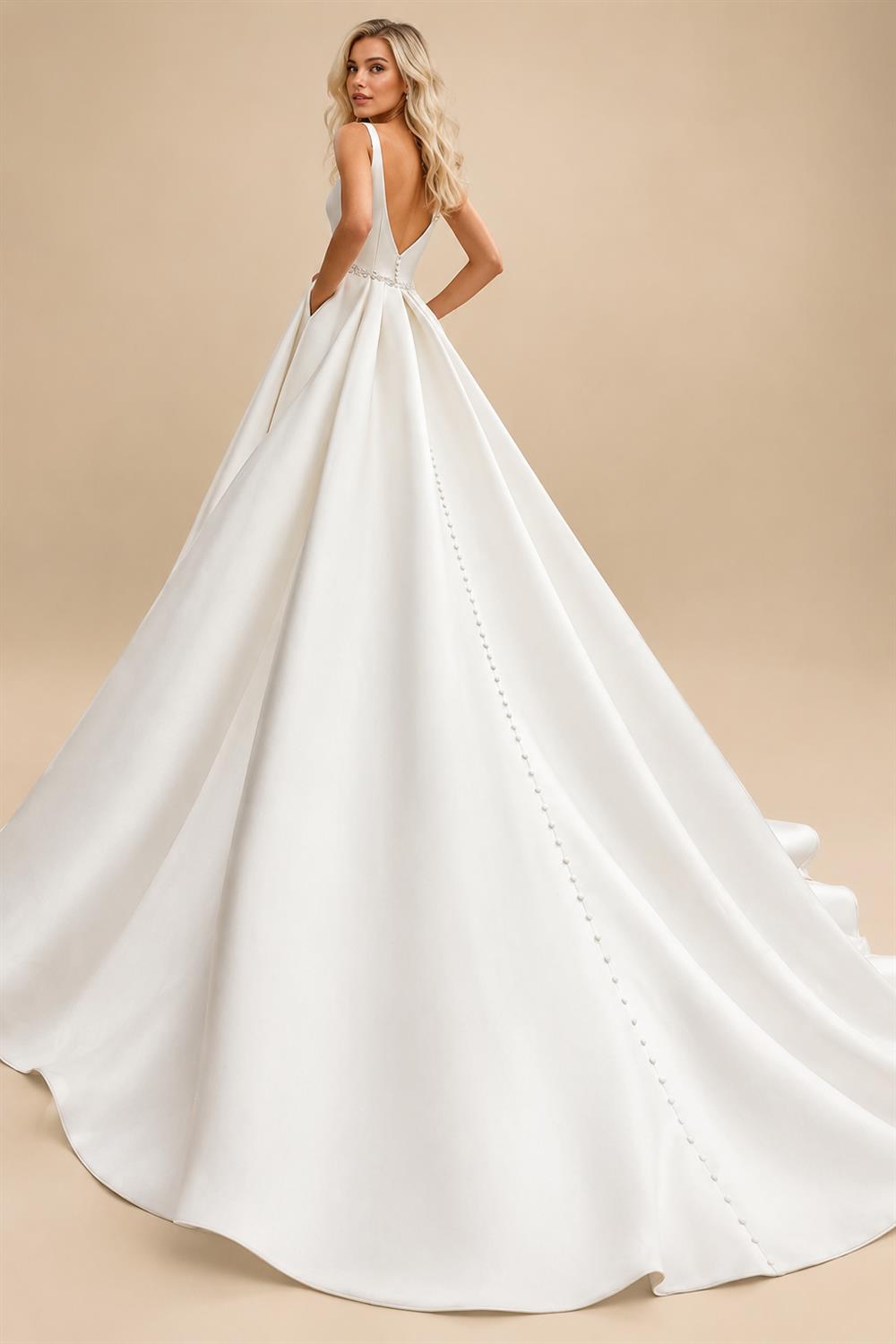 Sexy Plunging V Neck Satin Wedding Dresses with Belt New A Line Bridal Gowns Vestidos De Nova Customized