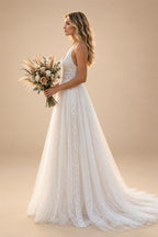 Boho Spaghetti Straps Wedding Dresses Cheap Sexy Bride Lace Beach Wedding Gown V Neck Customized