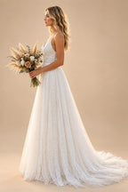 Boho Spaghetti Straps Wedding Dresses Cheap Sexy Bride Lace Beach Wedding Gown V Neck Customized
