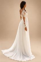 Boho Beach V-Neck Lace Chiffon Wedding Dress for Women A-Line Sweep Train Long Sleeves Bride Gown Vestido Customized