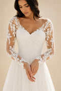 Boho Beach V-Neck Lace Chiffon Wedding Dress for Women A-Line Sweep Train Long Sleeves Bride Gown Vestido Customized
