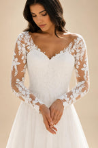 Boho Beach V-Neck Lace Chiffon Wedding Dress for Women A-Line Sweep Train Long Sleeves Bride Gown Vestido Customized