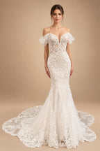 Lace Mermaid Wedding Dress 2025 Sweetheart Off The Shoulder Appliques Bridal Gown Floor Length Customized