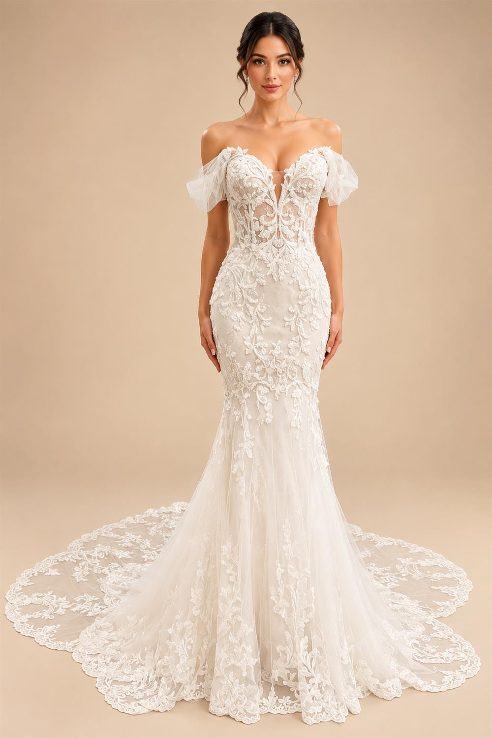 Lace Mermaid Wedding Dress 2025 Sweetheart Off The Shoulder Appliques Bridal Gown Floor Length Customized