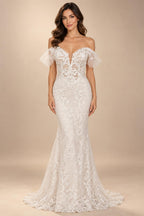 Lace Mermaid Wedding Dress 2025 Sweetheart Off The Shoulder Appliques Bridal Gown Floor Length Customized