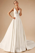 Minimalist Satin Wedding Dresses 2027 A Line Sleeveless Court Train Bridal Gown Vestidos Customized