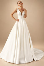 Minimalist Satin Wedding Dresses 2027 A Line Sleeveless Court Train Bridal Gown Vestidos Customized