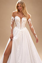 Off the Shoulder Lace Appliques A-line Sweetheart Wedding Dresses 2026 Side Slit Long Robes De Soriee Customized