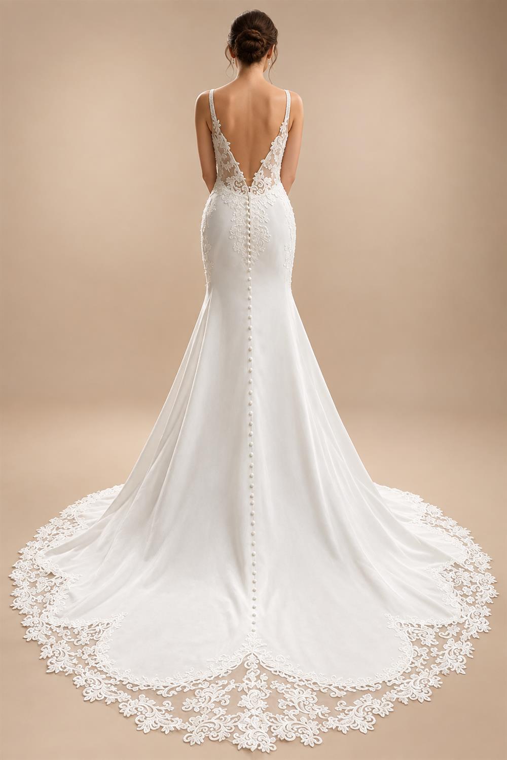 Lace Appliques Beading Mermaid /Trumpet Wedding Dresses Chapel Train V-Neck Spaghetti Straps Bridal Gown Customized