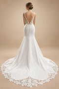 Lace Appliques Beading Mermaid /Trumpet Wedding Dresses Chapel Train V-Neck Spaghetti Straps Bridal Gown Customized