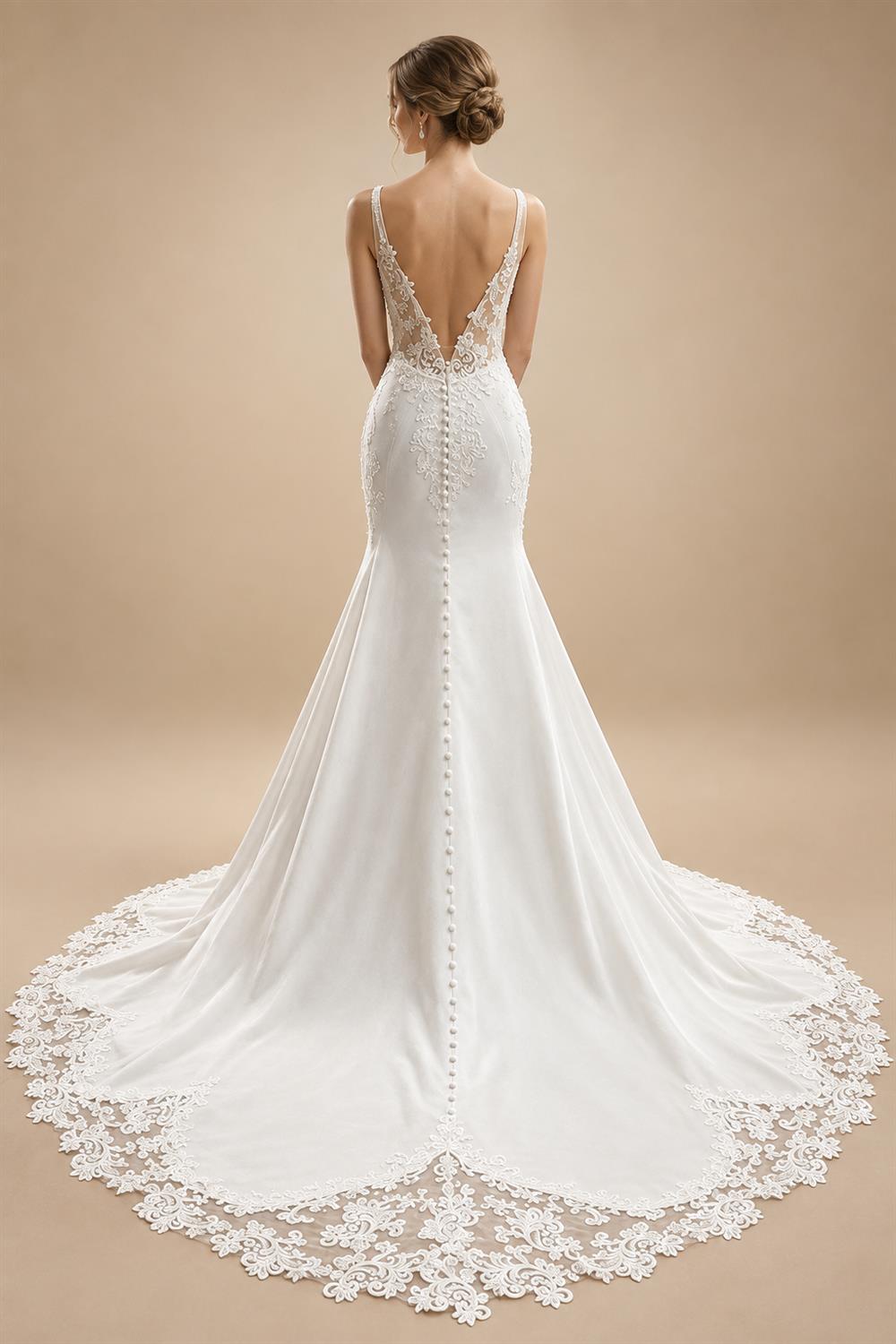 Lace Appliques Beading Mermaid /Trumpet Wedding Dresses Chapel Train V-Neck Spaghetti Straps Bridal Gown Customized