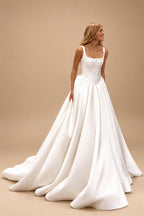 Satin Wedding Dresses Spaghetti Straps Appliques Bride Gown Draped A-Line Bridal Gown Robes de Soriee Customized