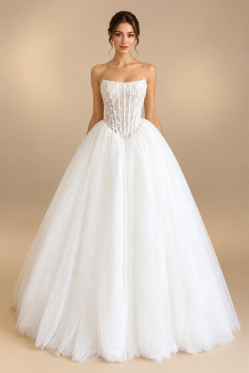 Strapless 3D Flowers Wedding Gown Back Lace Up Puff Bridal Gown Vestidos De Novia Boda Floor Length Customized