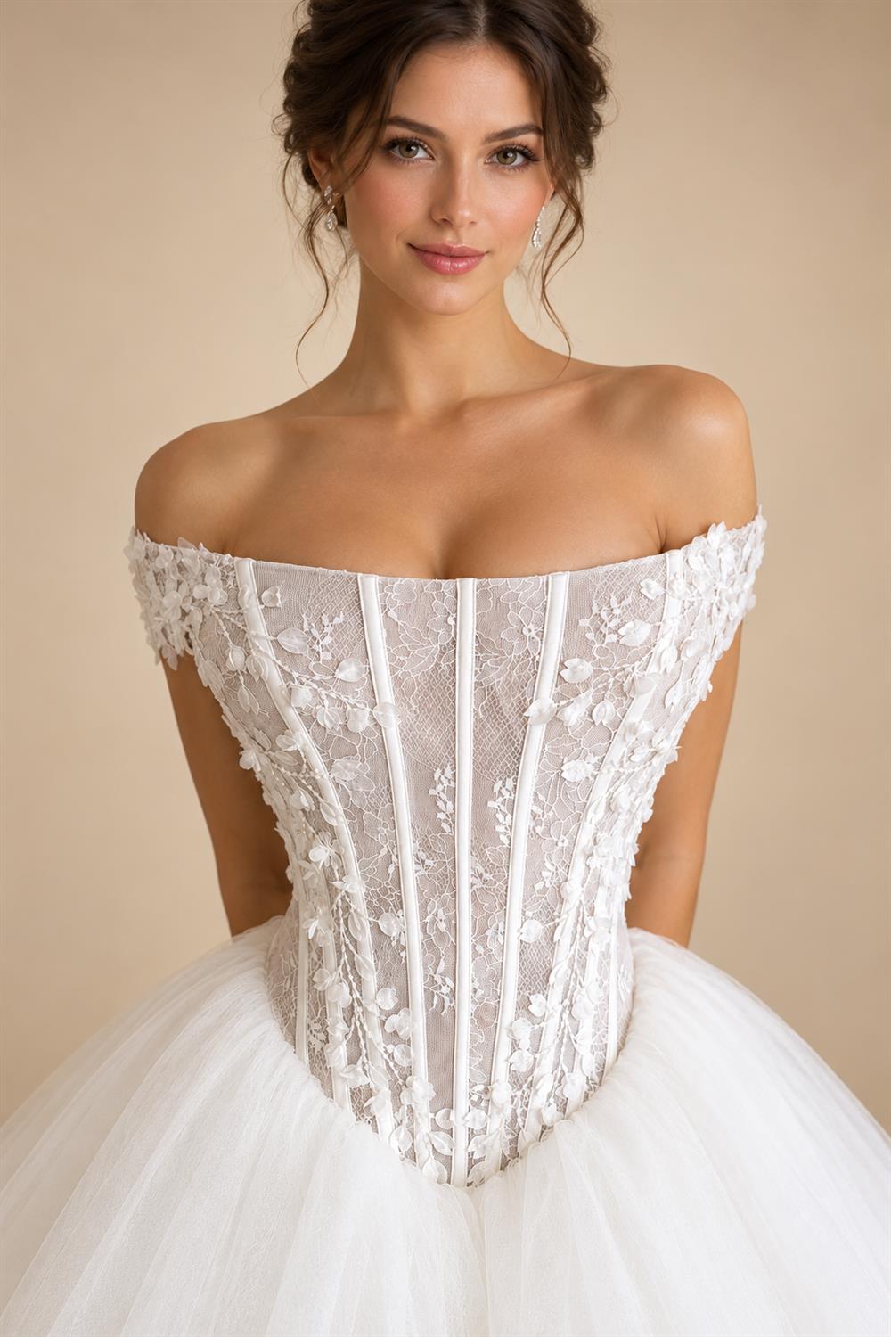 Strapless 3D Flowers Wedding Gown Back Lace Up Puff Bridal Gown Vestidos De Novia Boda Floor Length Customized