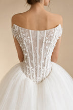 Strapless 3D Flowers Wedding Gown Back Lace Up Puff Bridal Gown Vestidos De Novia Boda Floor Length Customized