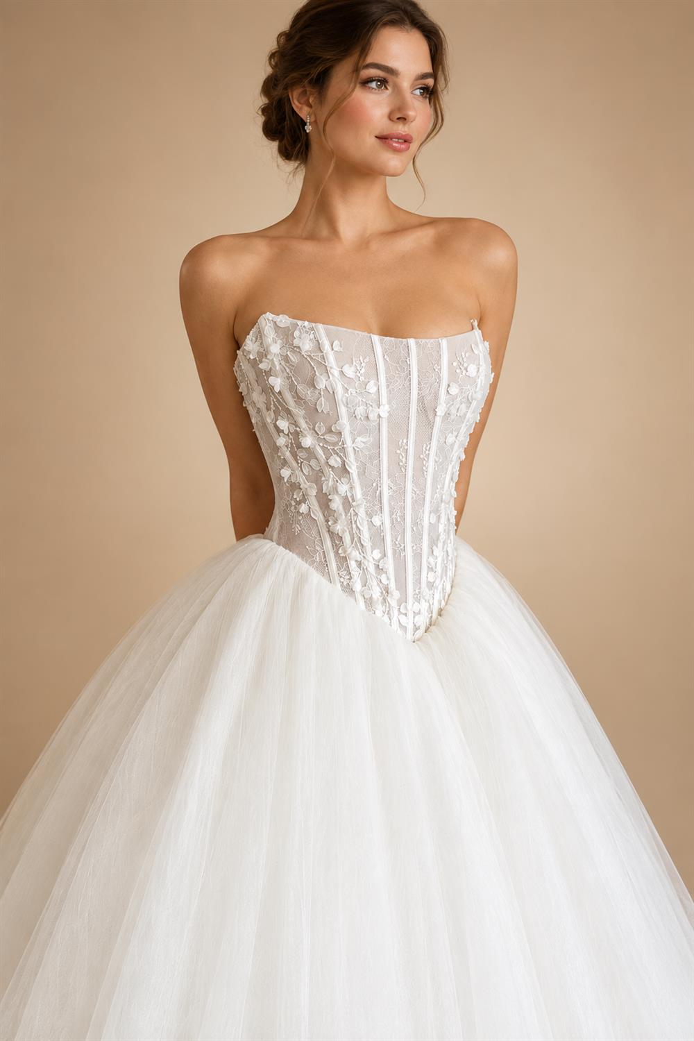 Strapless 3D Flowers Wedding Gown Back Lace Up Puff Bridal Gown Vestidos De Novia Boda Floor Length Customized