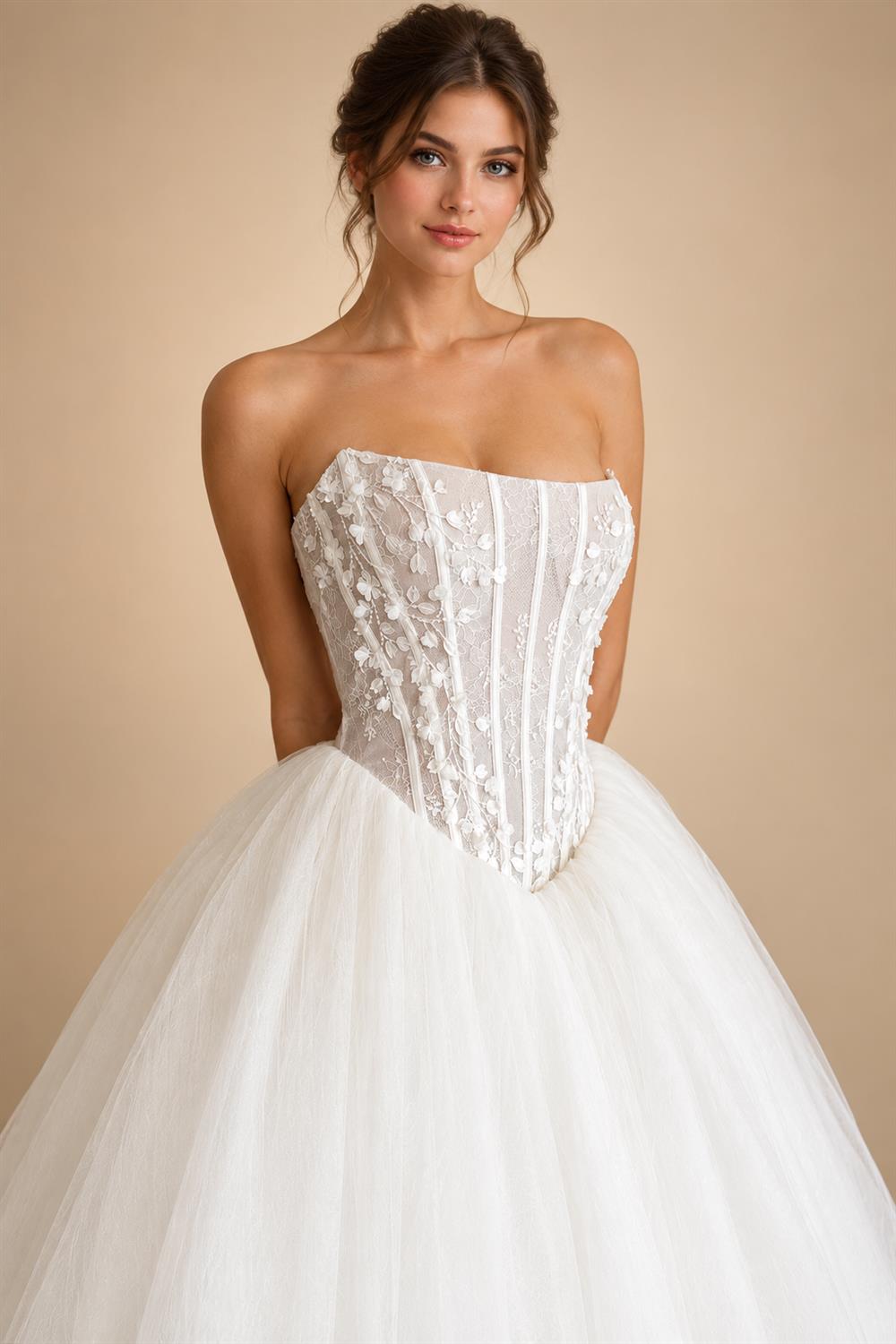 Strapless 3D Flowers Wedding Gown Back Lace Up Puff Bridal Gown Vestidos De Novia Boda Floor Length Customized