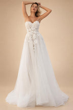 Modest Sweetheart Wedding Dress with Slit 2026 New 3D Lace Appliques Tiered Wedding Gowns Vestido Customized