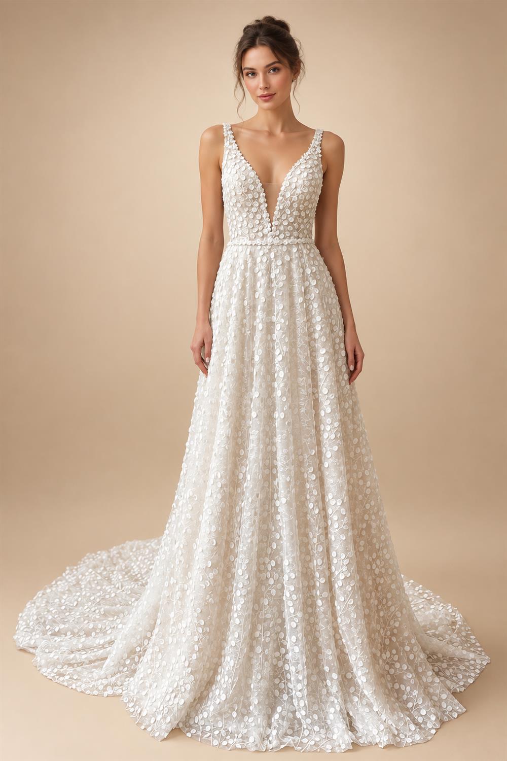 Deep V Neck Full Lace Spaghetti Straps Wedding Dress Customized Women Bridal Gown Custom Made vestidos de fiesta