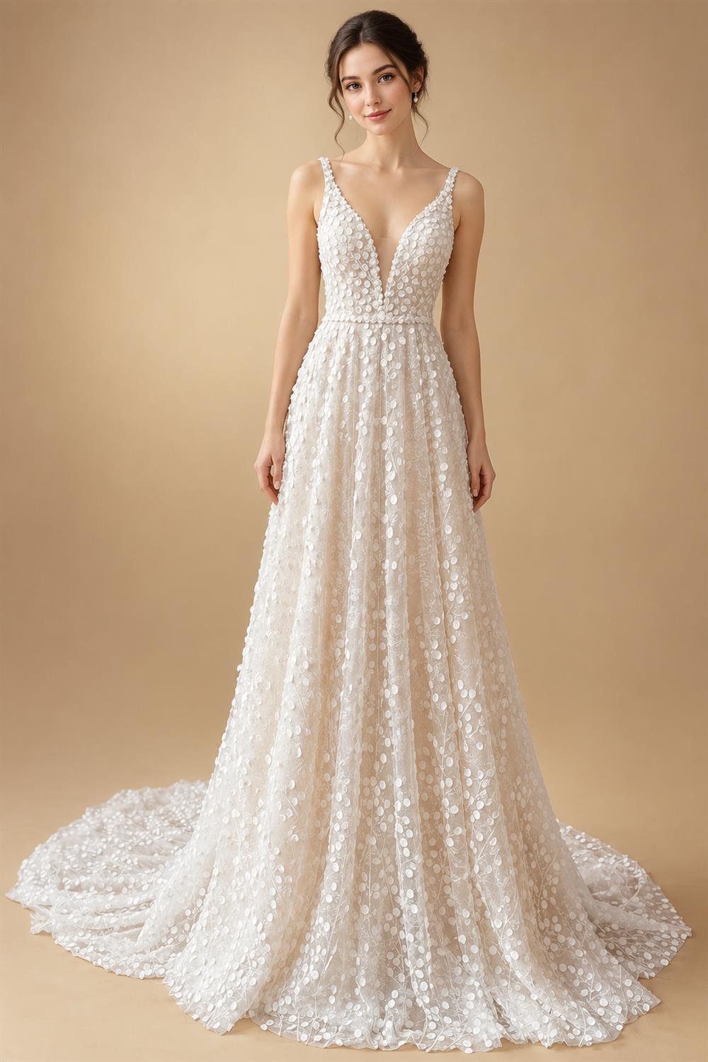 Deep V Neck Full Lace Spaghetti Straps Wedding Dress Customized Women Bridal Gown Custom Made vestidos de fiesta