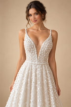Deep V Neck Full Lace Spaghetti Straps Wedding Dress Customized Women Bridal Gown Custom Made vestidos de fiesta